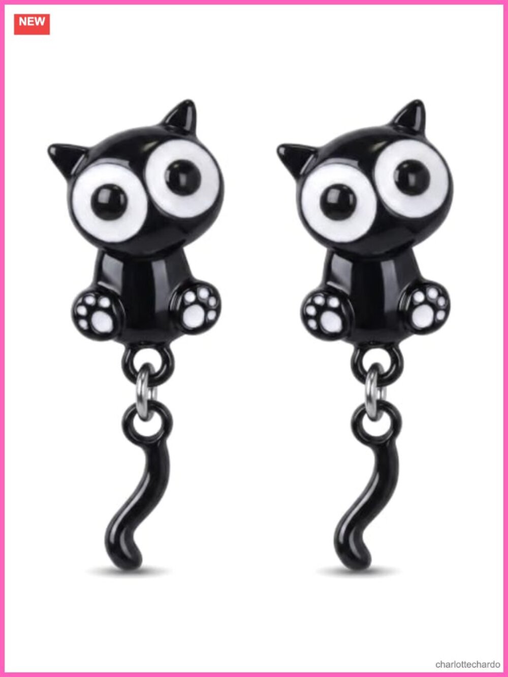 Black Cat Stud Earrings Acrylic Enamel Halloween Jewelry Gift
